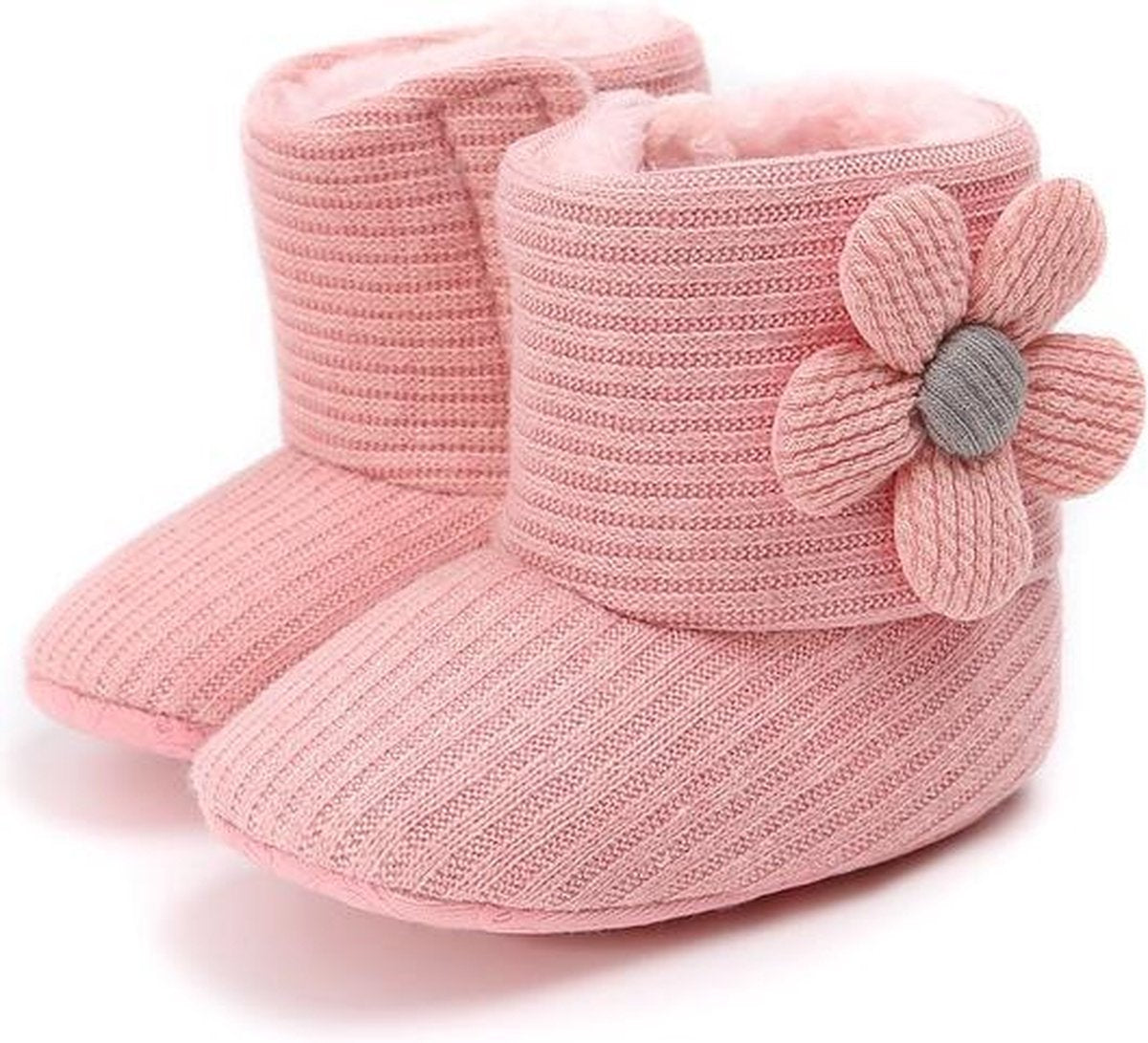 Babyslofjes - Baby Slofjes Meisjes - Roze - Met Bloempje - Maat 20 - 6-12 maanden