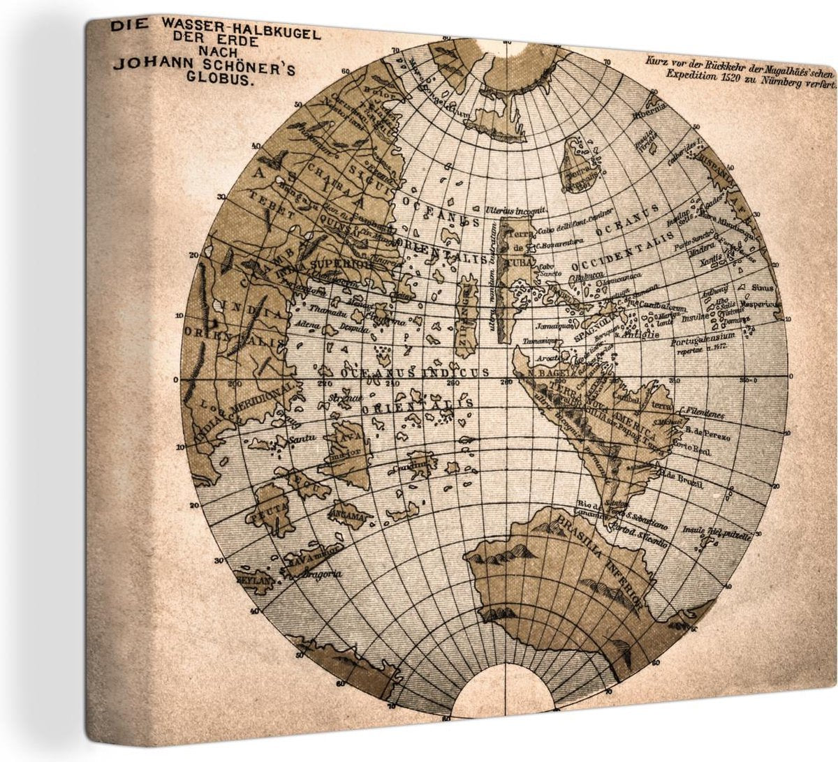 Canvas Klassieke wereldkaart Westelijk halfrond - 40x30 cm - Wanddecoratie