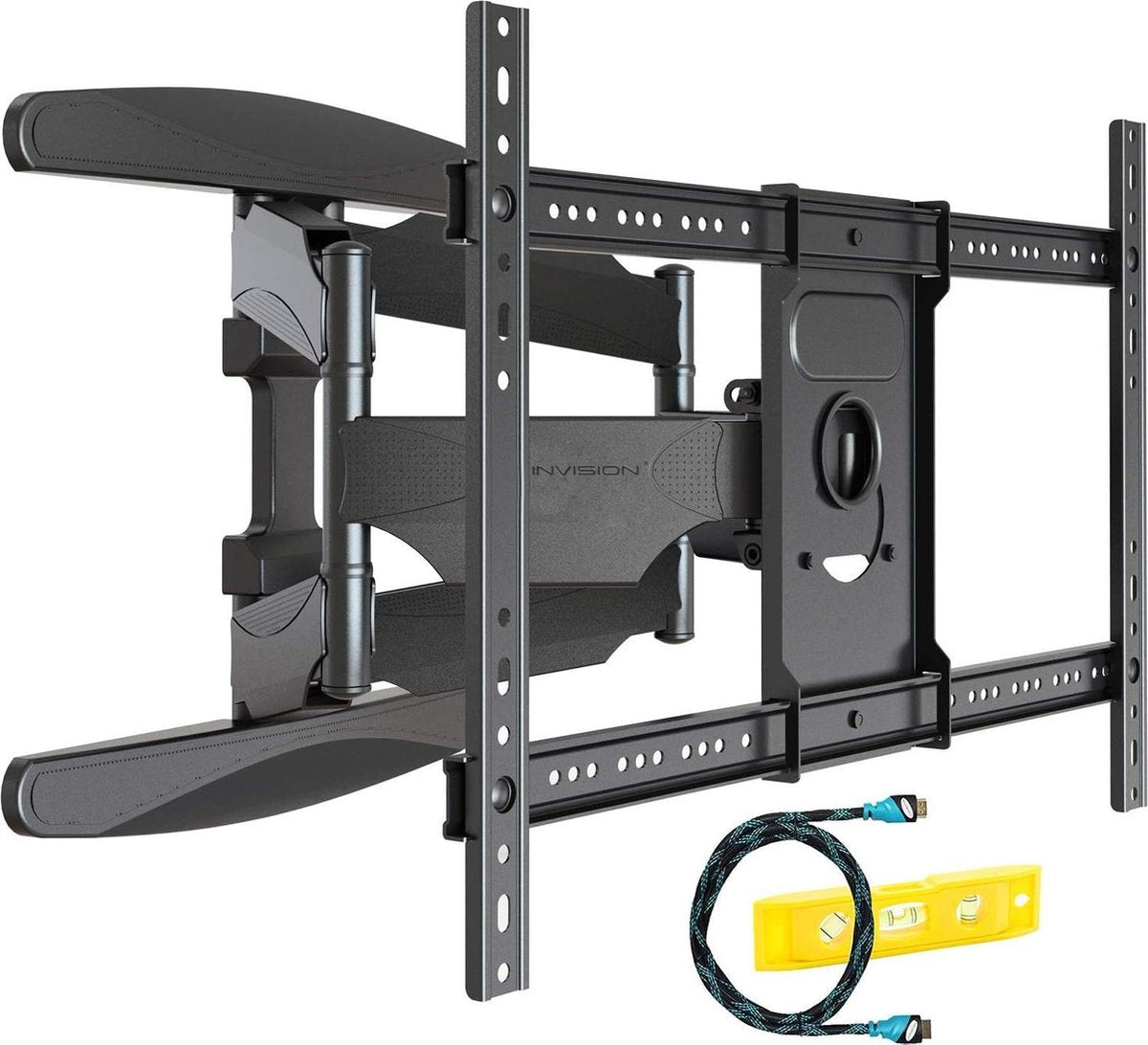Invision® TV Beugel met dubbele arm voor grote schermen met extra draagkracht | Geschikt voor 37-70 Inch tot 50 kg | Draai- en kantelbaar | Muurbeugel steun ophang arm | Geschikt voor elk merk | Grote draaihoek | Monitor stand | Inclusief HDMI-kabel