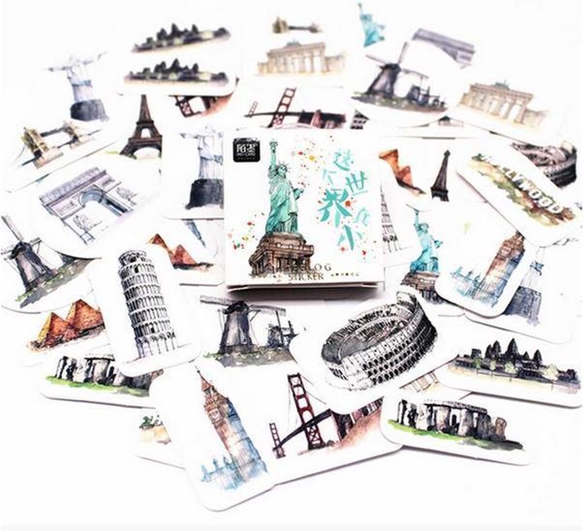40 stuks scrapbooking stickers beroemde gebouwen 4x4 cm