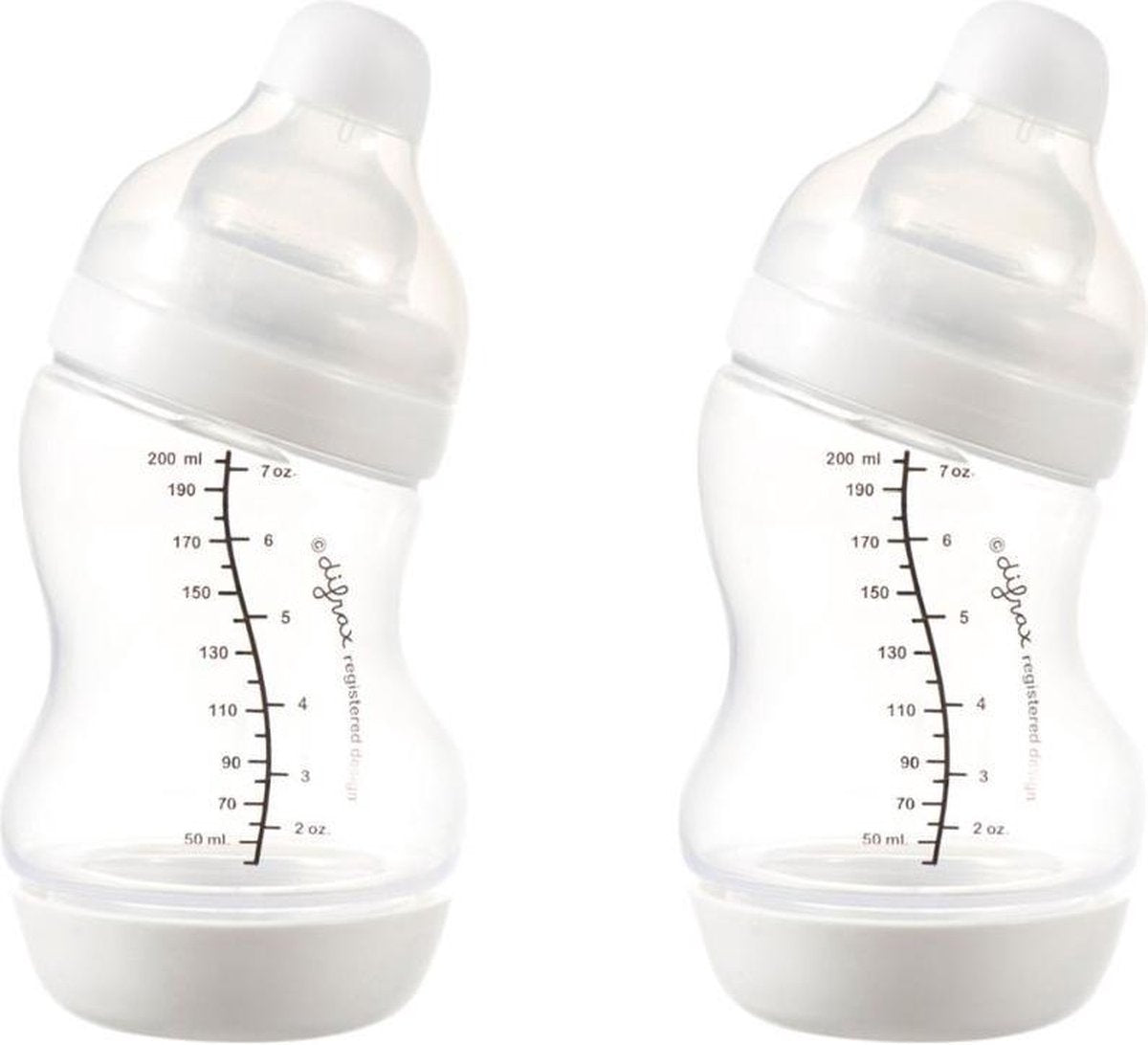 Difrax Anti-Colic S-babyfles Wide - 200 ml - Wit - 2 stuks