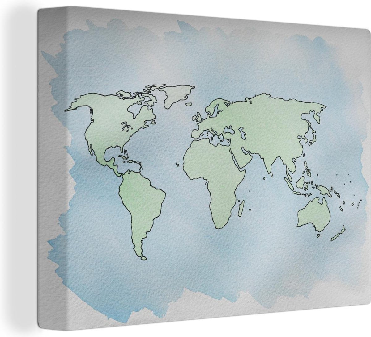 Canvas Moderne wereldkaart waterverf - 40x30 cm - Wanddecoratie