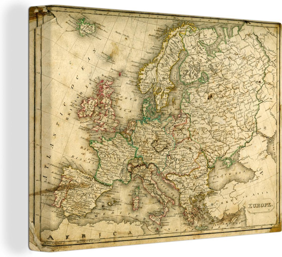 Canvas Groezelige wereldkaart van Europa - 40x30 cm - Wanddecoratie