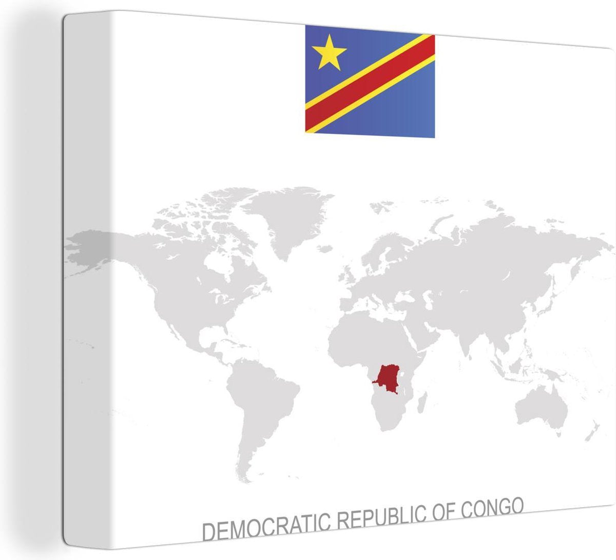 Canvas Illustratie van Congo-Kinshasa op de wereldkaart - 40x30 cm - Wanddecoratie