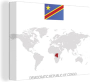 Canvas Illustratie van Congo-Kinshasa op de wereldkaart - 40x30 cm - Wanddecoratie