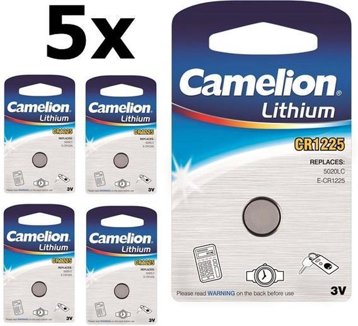 5 Stuks (5 Blister a 1st) Camelion CR1225 48mAh 3V batterij