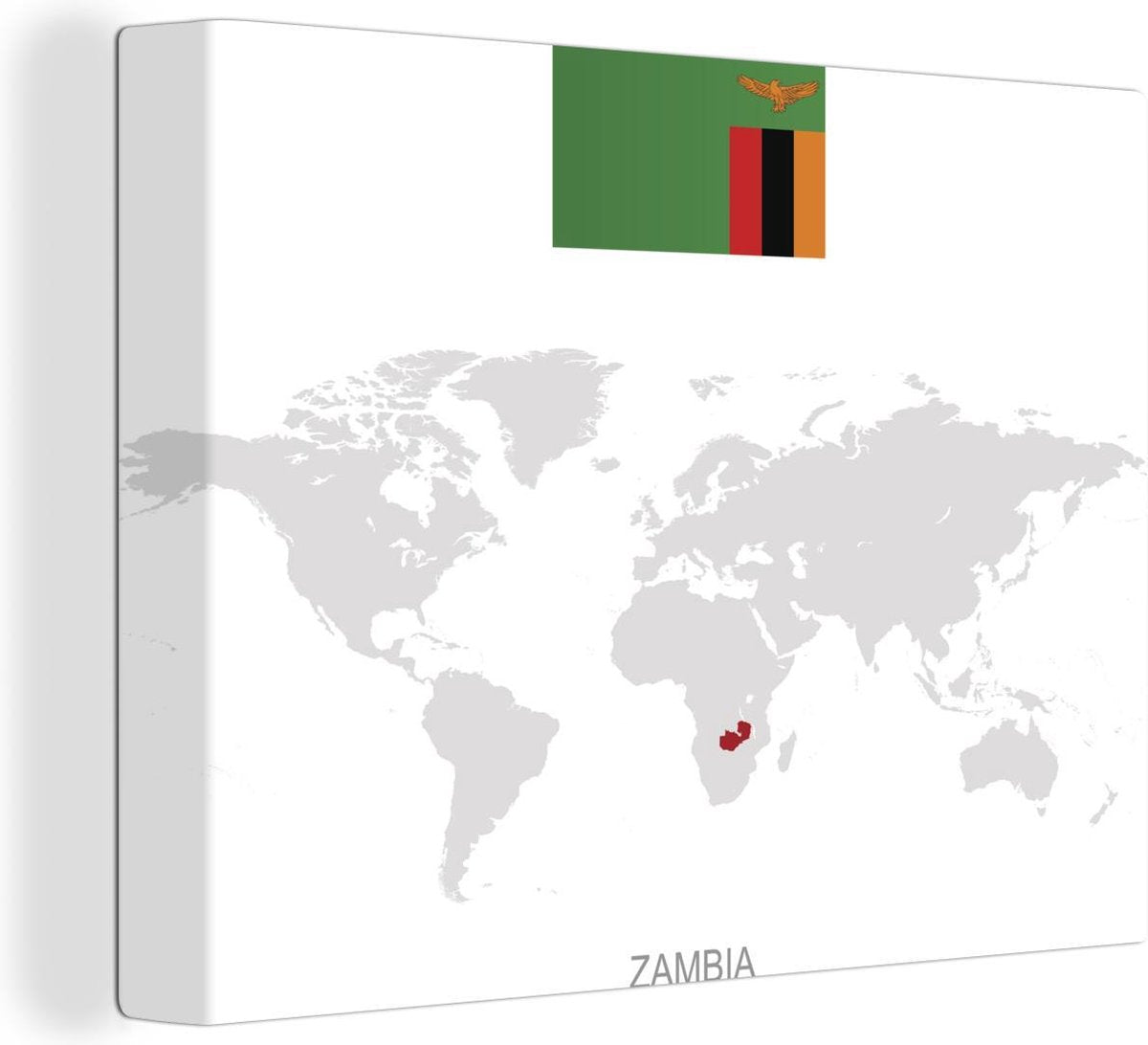 Canvas een wereldkaart met Zambia in het rood - 40x30 cm - Wanddecoratie