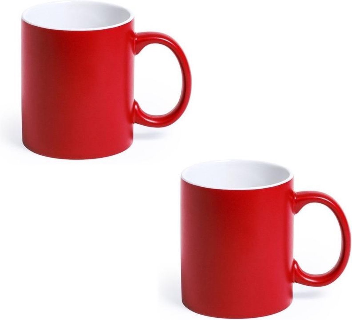 8x Drinkbeker/mok rood/wit 350 ml - Keramiek - Rode mokken/bekers voor onbijt en lunch