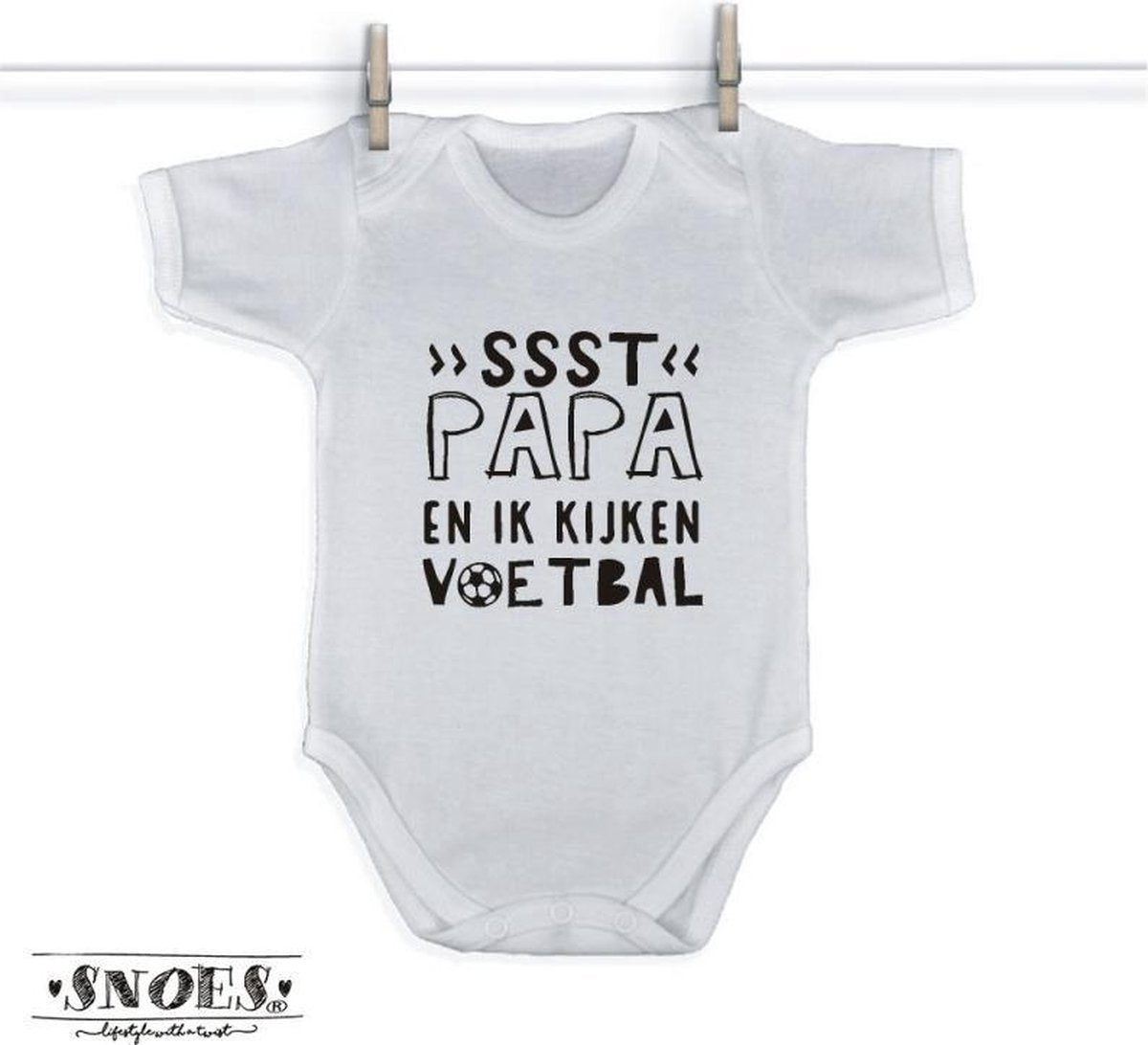 Rompertje Ssst papa en ik voetbal - Wit/Zwart - Maat 62/68