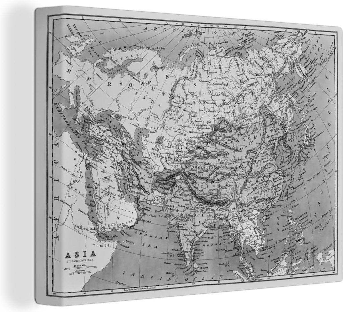 Canvas Klassieke wereldkaart zwart wit - 40x30 cm - Wanddecoratie