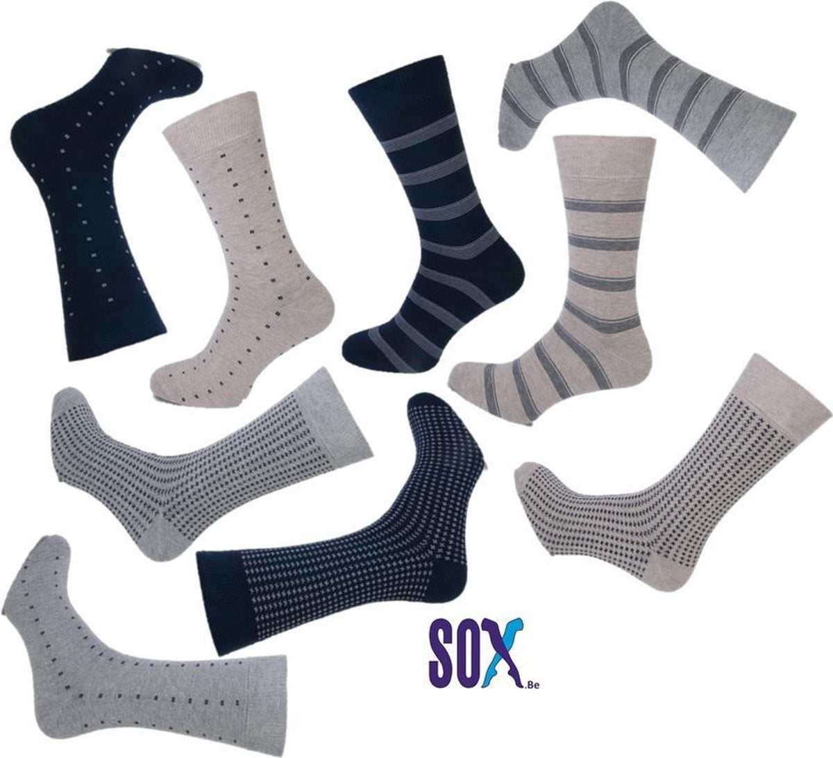 CRAZY SOX Sokken Unisex Multipack beige/ grijs/ marine streep / classic 40/46 9 PACK Naadloos