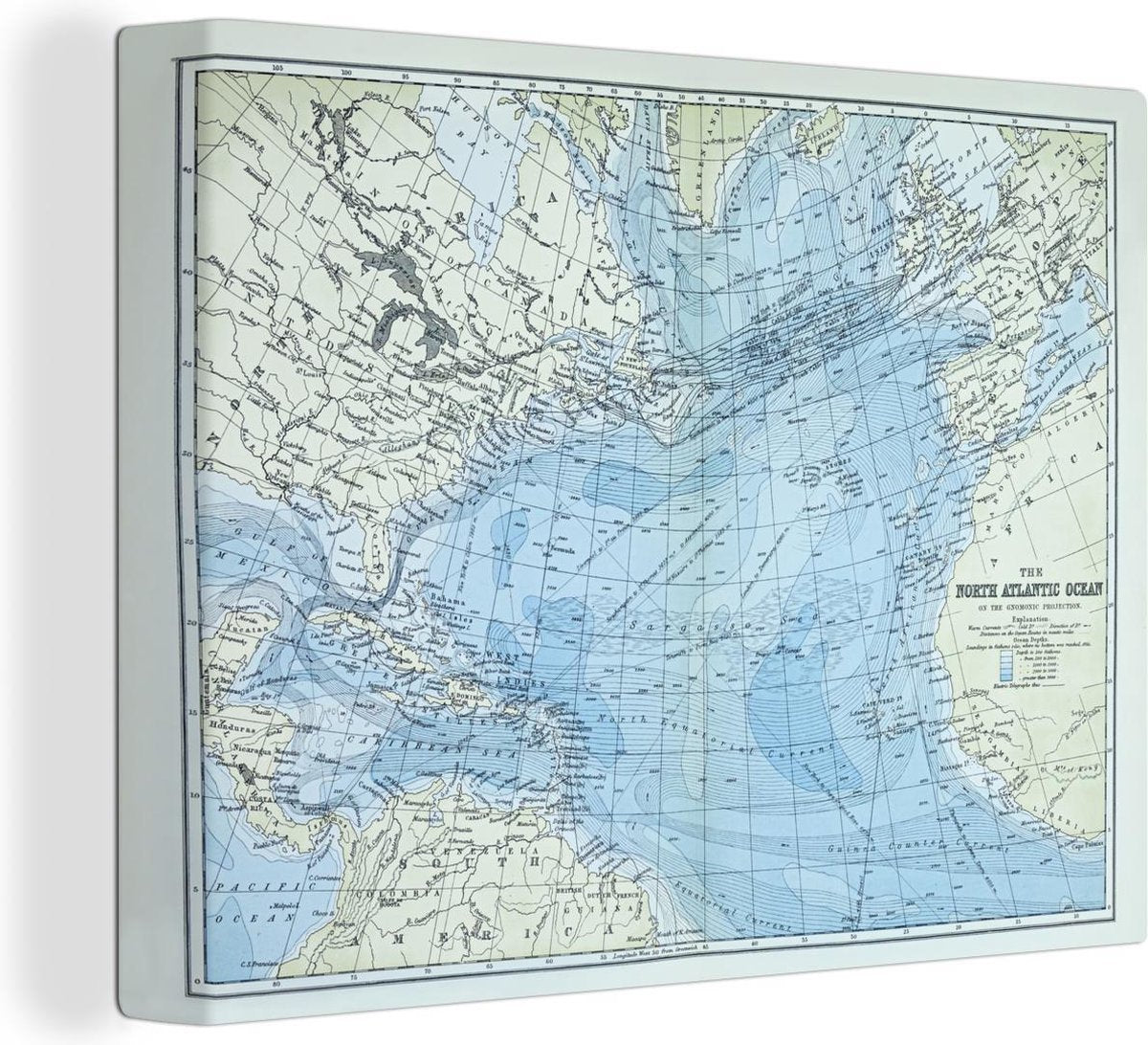 Canvas Klassieke wereldkaart Noordelijke Atlantische oceaan - 40x30 cm - Wanddecoratie
