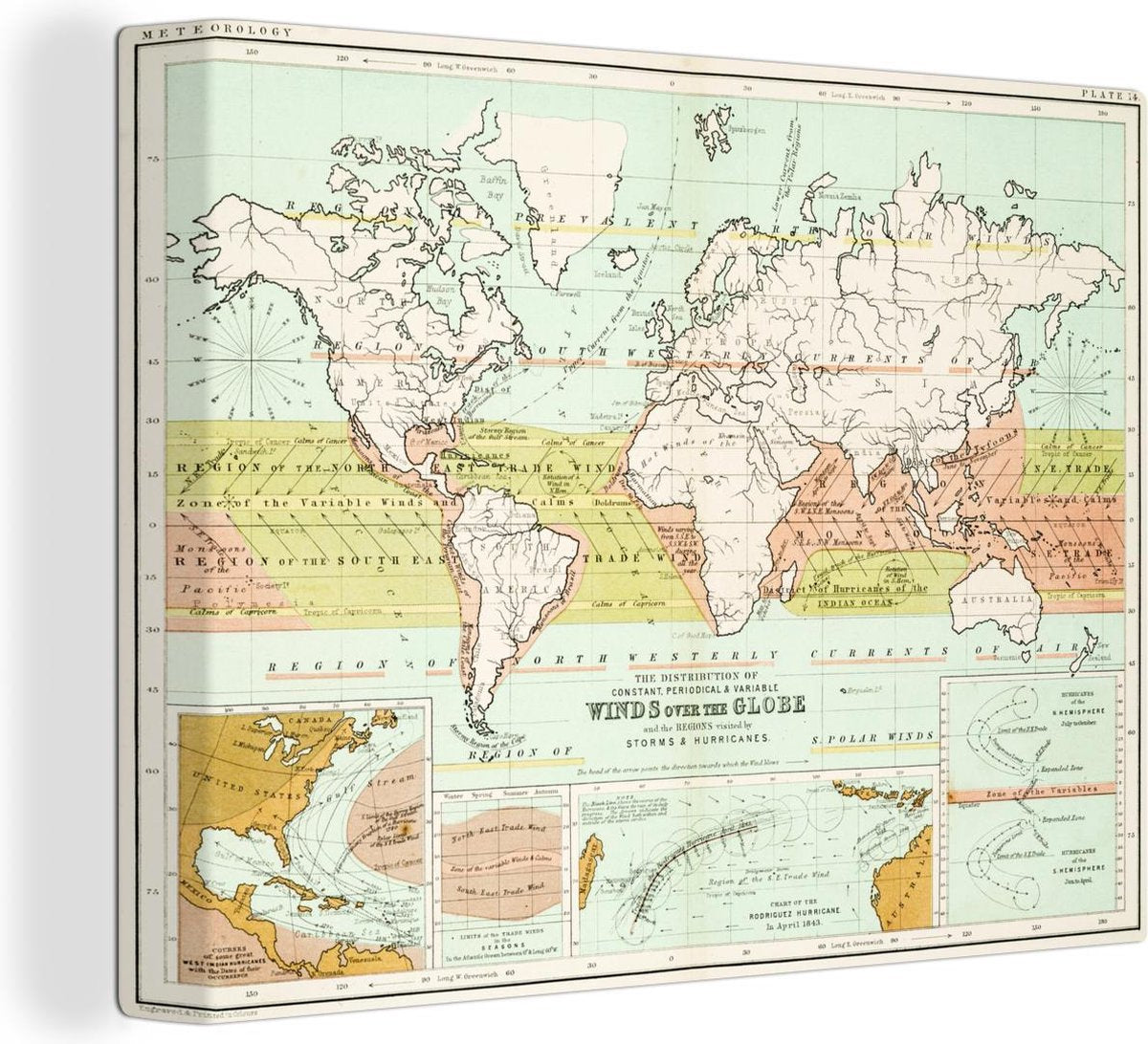 Canvas Oude meteorologische wereldkaart - 40x30 cm - Wanddecoratie
