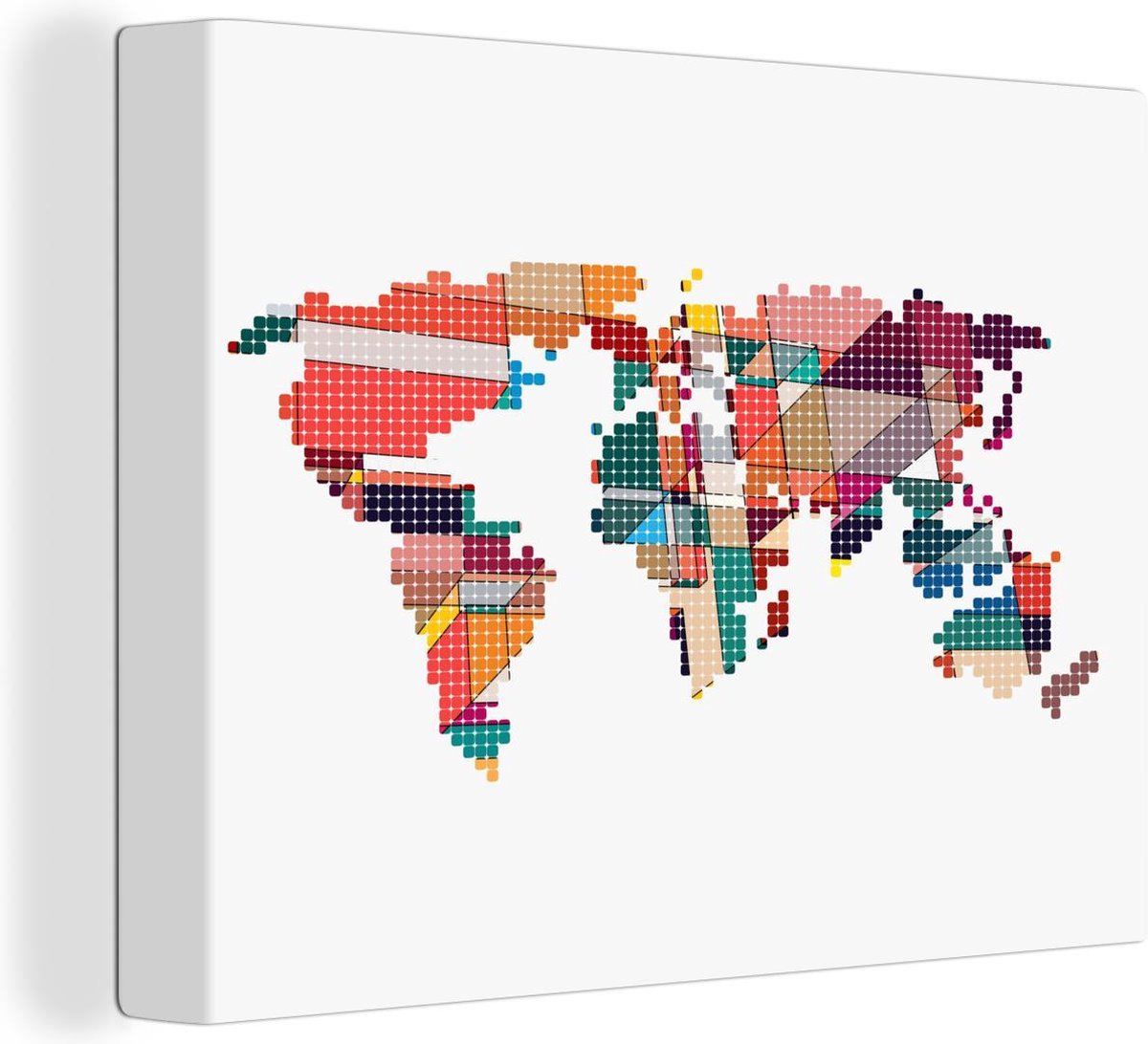 Canvas Moderne wereldkaart geometrische vormen - 40x30 cm - Wanddecoratie