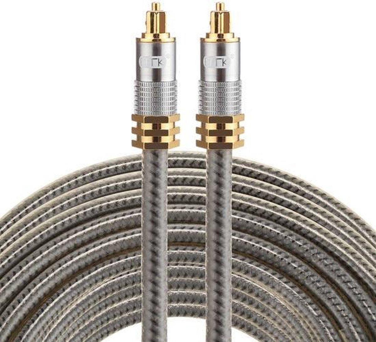 ETK Digital Optical kabel 10 meter / toslink audio male to male / Optische kabel metaal - Grijs