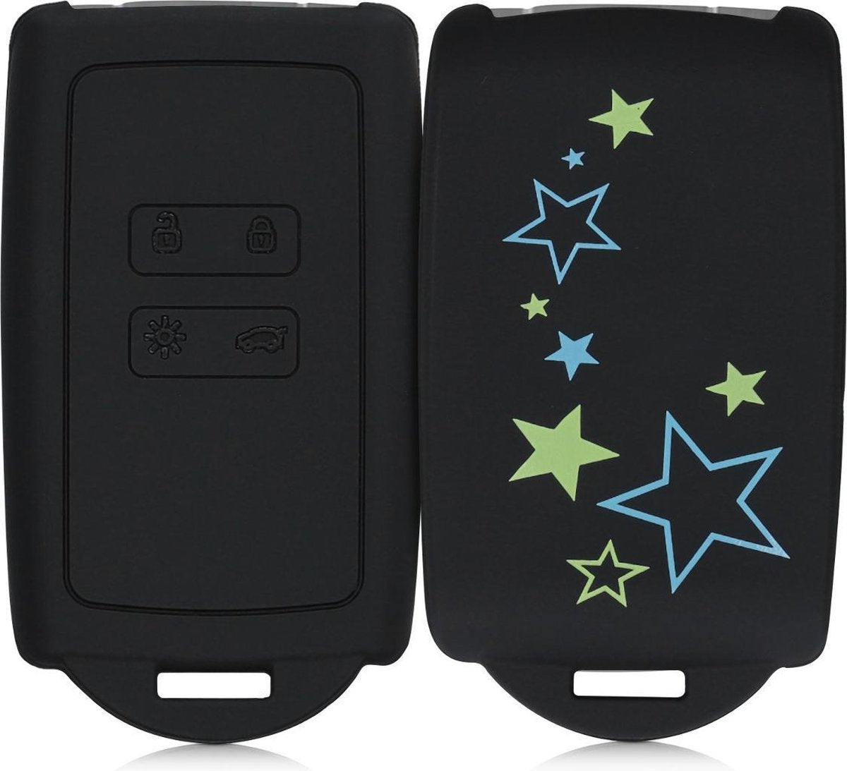 kwmobile autosleutelhoes voor Renault 4-knops Smartkey autosleutel (alleen Keyless Go) -Siliconenhoes in lichtgroen / blauw / zwart - Sleutelcover