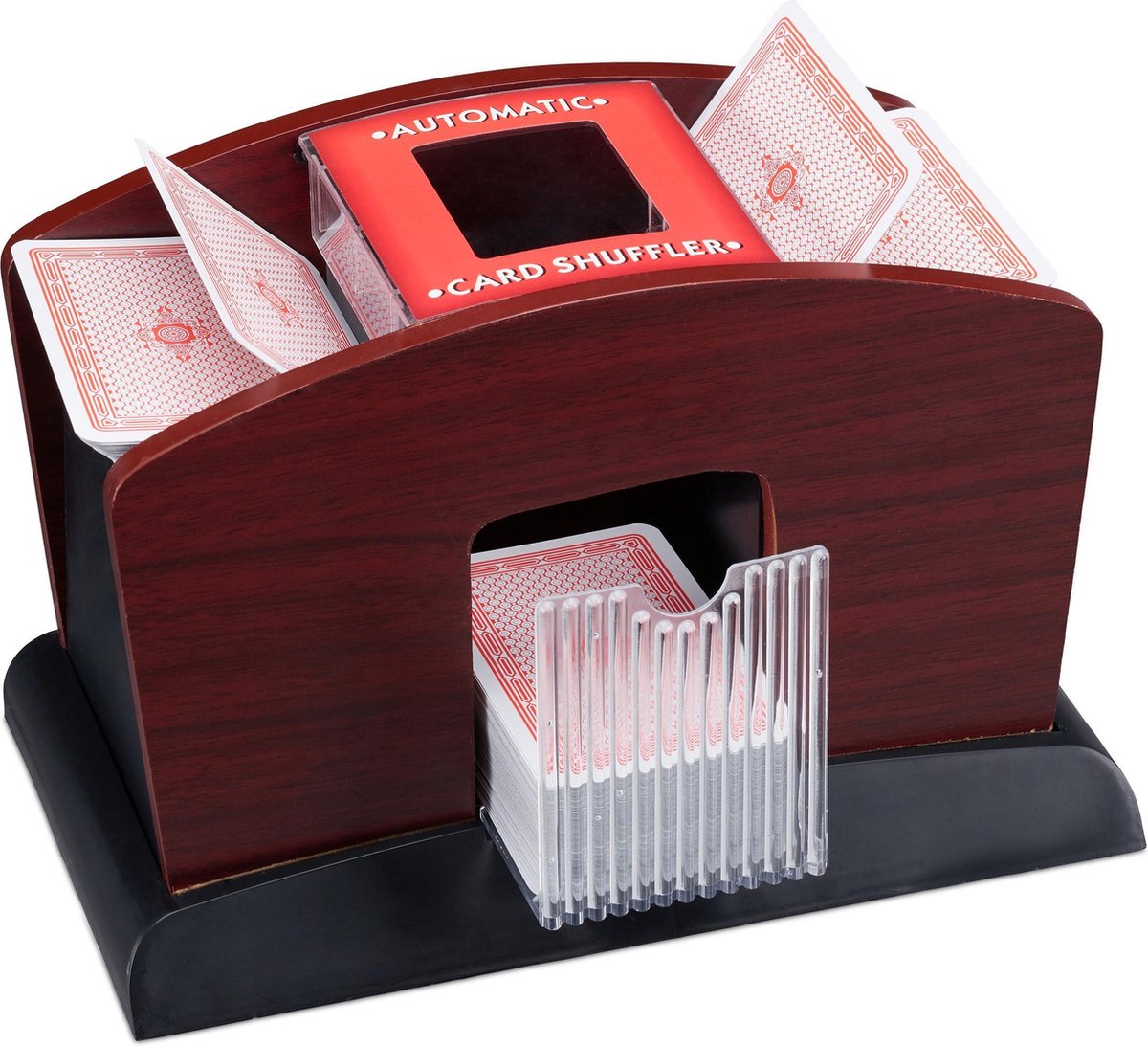 relaxdays Kaartschudmachine elektrisch - 4 decks - kaartenschudder - kaartschudder hout