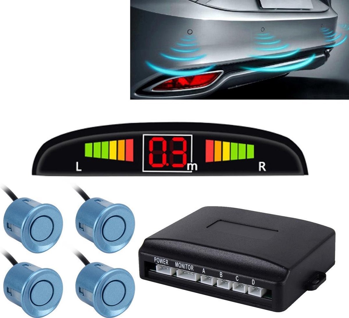 Auto zoemer achteruit back-up radarsysteem - Premium kwaliteit 4 parkeersensoren Auto achteruit back-up radarsysteem met LCD-display