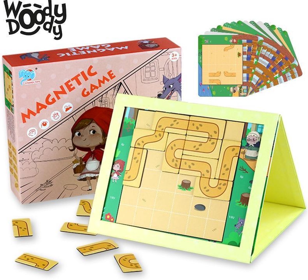 Roodkapje Sprookjes Bordspel Magnetisch Educatief Puzzel Roodkapje is Verdwaald met 30 Kaarten  - Roodkapje Sprookje Creatief Puzzelen Meisjes  - WoodyDoody