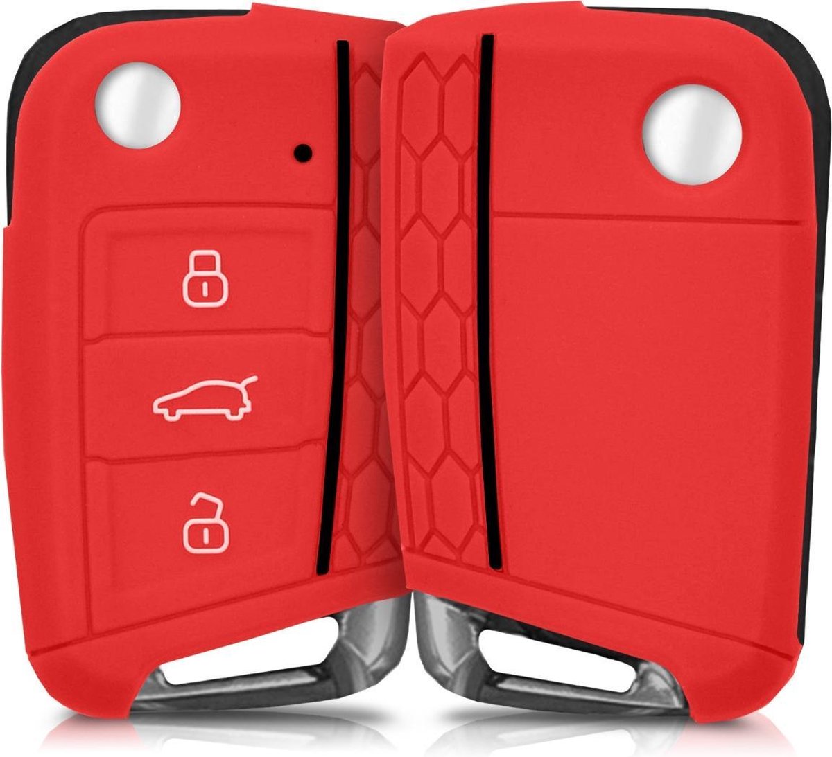 kwmobile autosleutelhoes voor VW Golf 7 MK7 3-knops autosleutel - Siliconen beschermhoes in rood