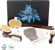 Dry Brush Badborstel Geschenkset Vrouwen Rugborstel Douche met Steel - Massage Droogborstel Anti Cellulite - Lichaamsborstel FSC® Hout - Premium Badkamer Accessoires Balneo®
