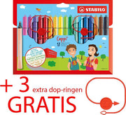 Viltstiften STABILO Cappi - etui met 18 kleuren + 3 extra dop-ringen GRATIS