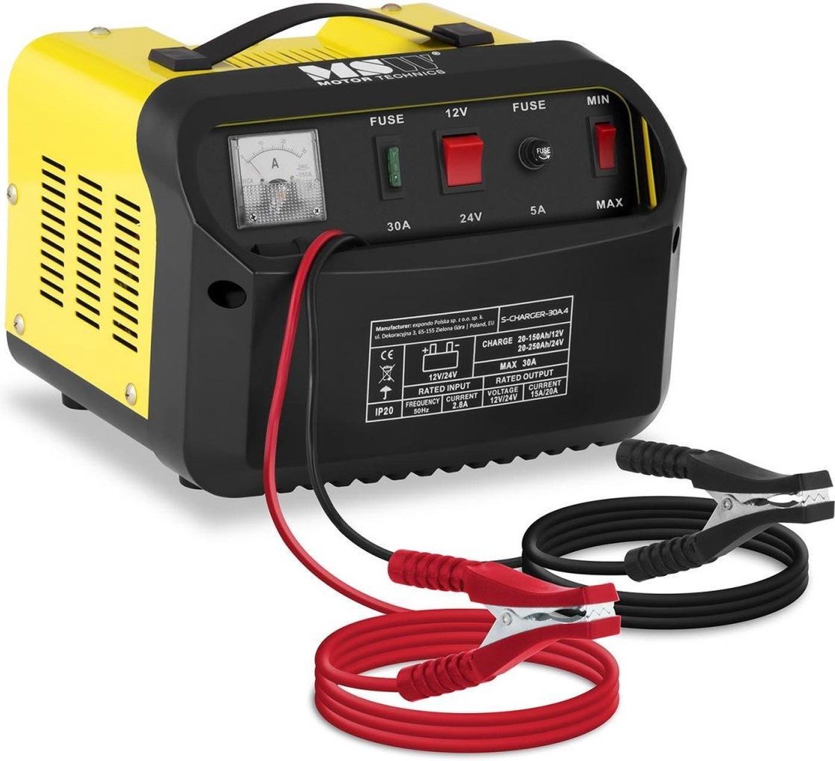 MSW Autobatterij-lader - 12/24 V - 15/20 A - schuin bedieningspaneel