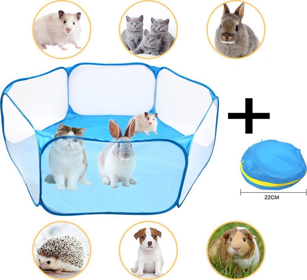 Opvouwbare knaagdieren ren | Hamster ren | Cavia ren | Konijnenren | Incl. opbergzak | 120cm breed | 38cm hoog | Blauw