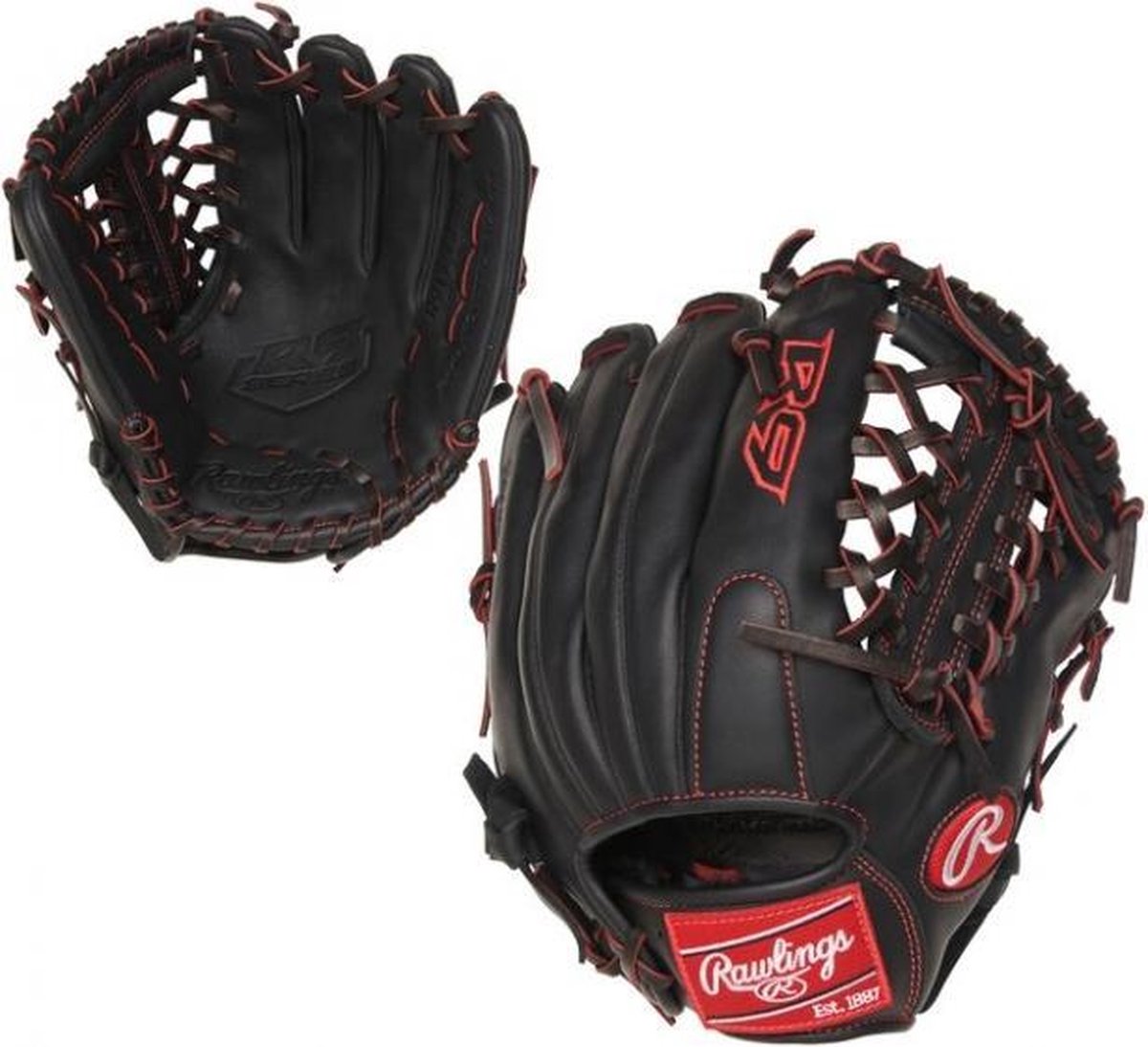Rawlings - Honkbal Handschoen - Leer - R9 Jeugd Pro - Zwart/Rood - 11