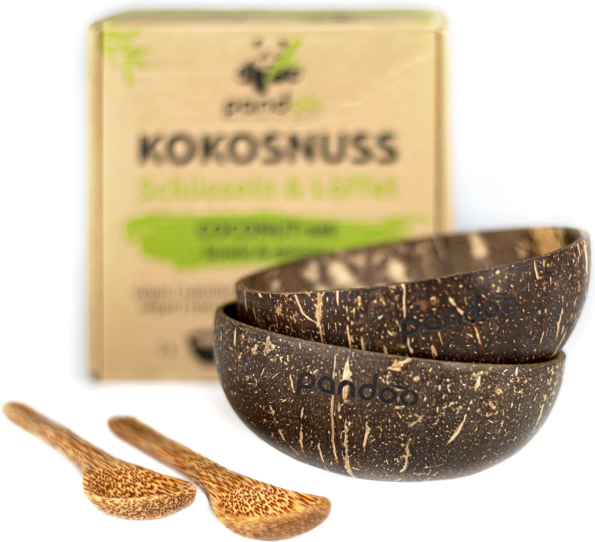 Pandoo kokosnoot kommen -2 stuks incl. 2 lepels