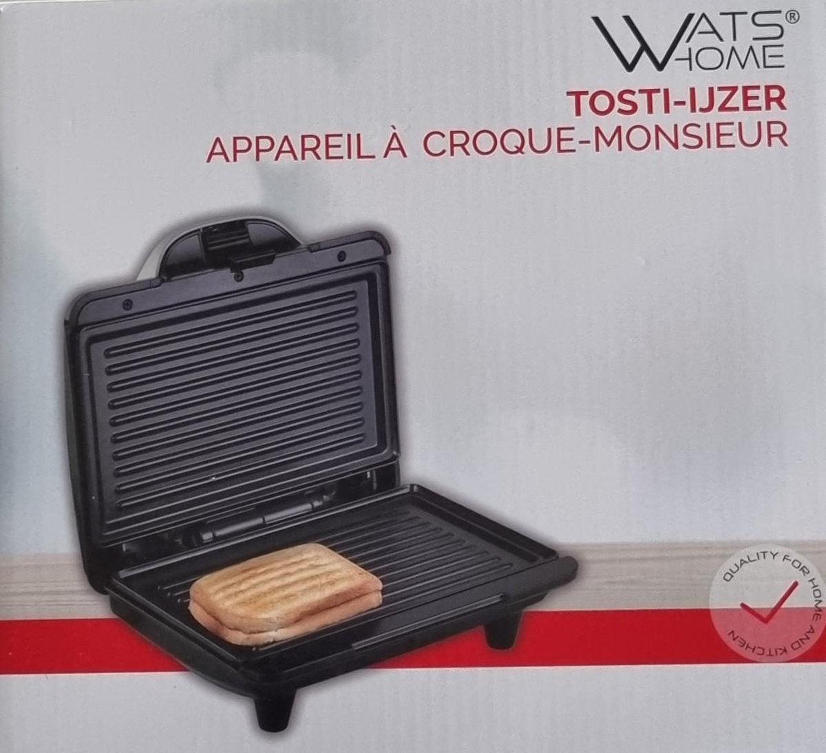 Watshome tosti-ijzer/croque-monsieur-ijzer/grillplaatje 22 x 13 cm 700 Watt.