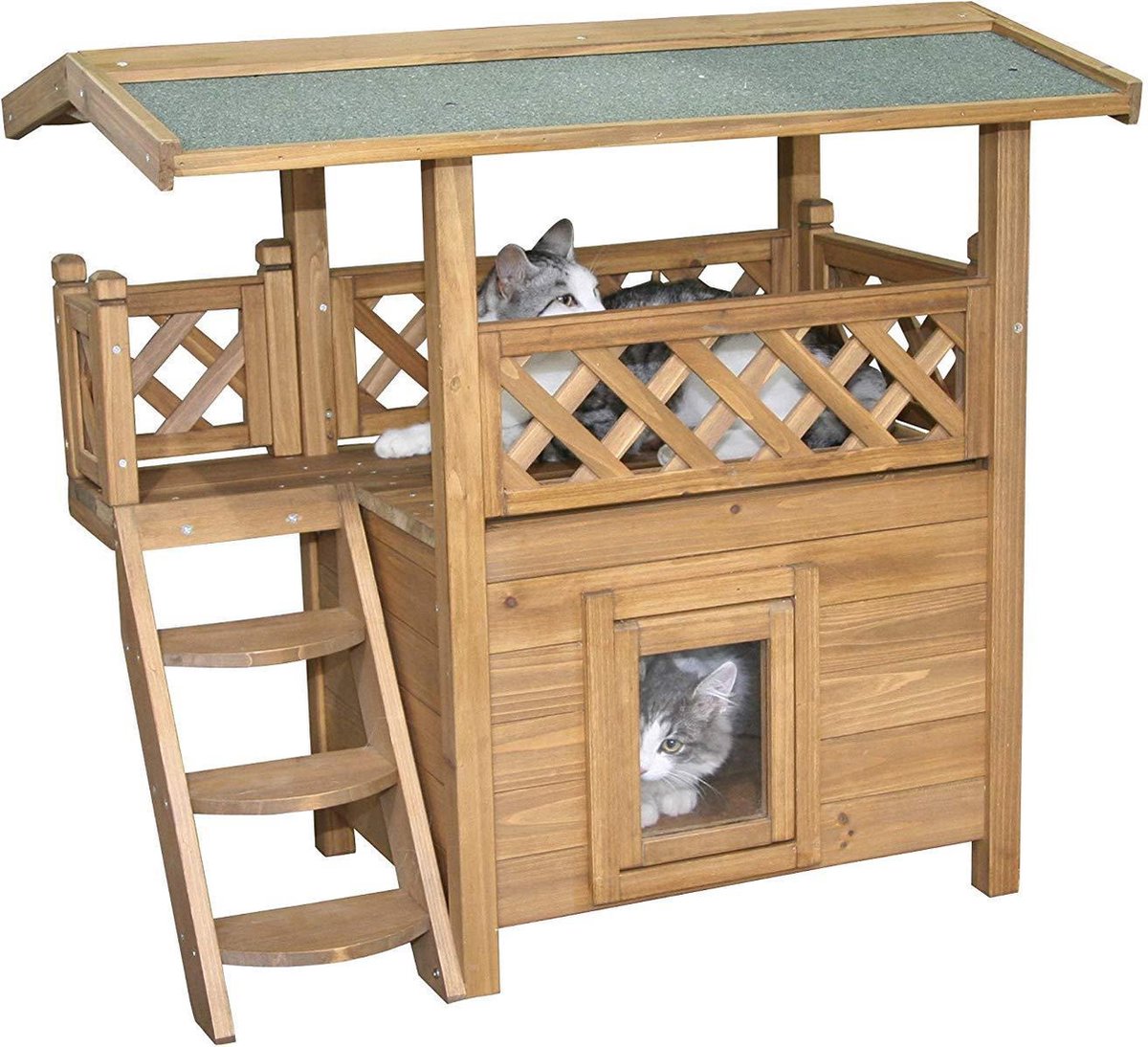 Rexa® Kattenhuis voor buiten | 77 x 50 x 73 cm | Opvouwbaar huisdierenhuis | Dierenhuis warm voor hond kat en konijn | Kattenbed | Poes poezen mand | Katten bed