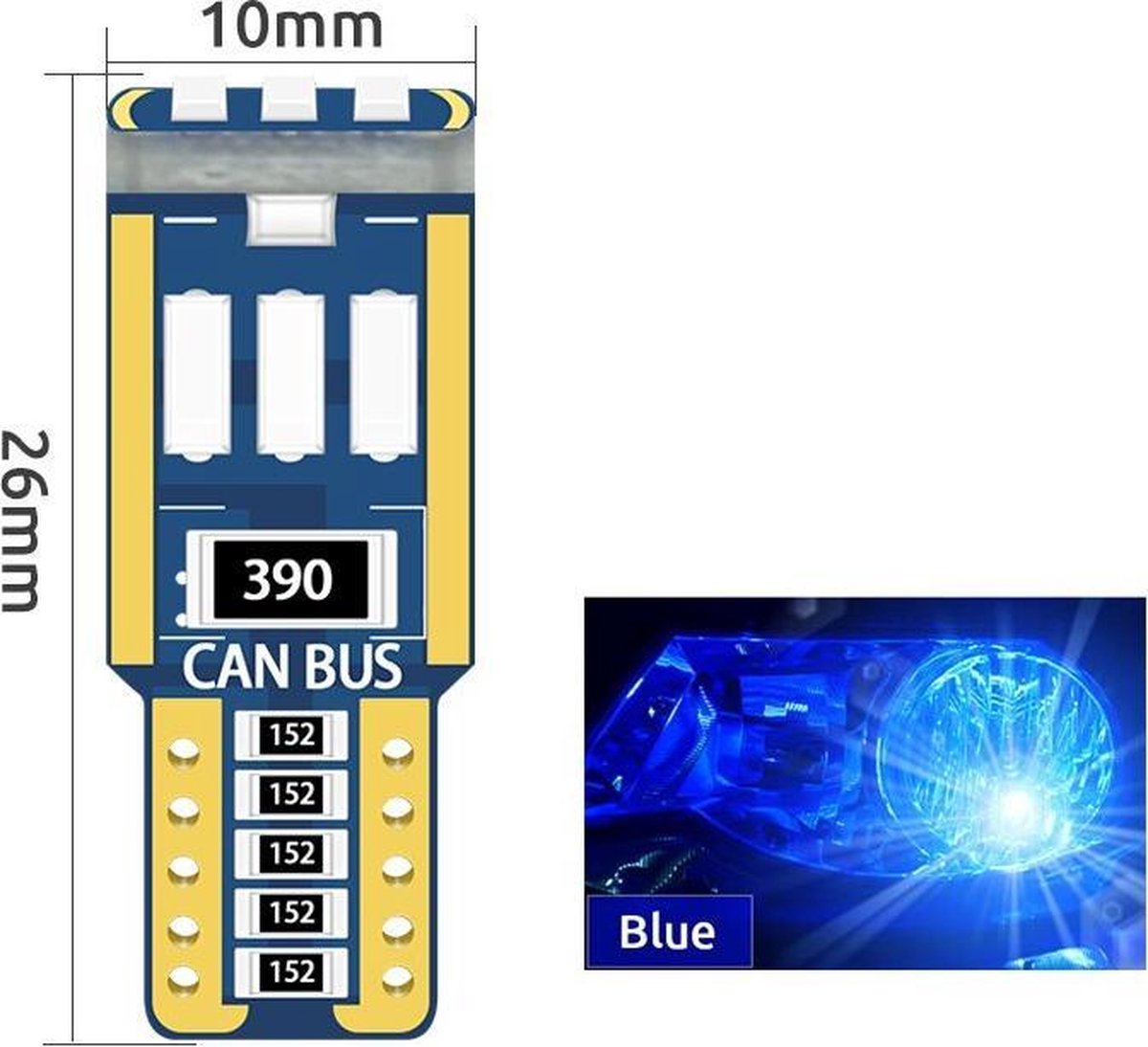 T10 Led Lamp Blue (Set 2 stuks) 10000K Type 9LV/SMD CANBus Foutloos 5W5 | W5W | Led Signal Light | 12V | 10000 Kelvin | Stadslicht |Kentekenplaat Verlichting | 194 168 ICE BLUE | BLAUW | Autolamp | Autolampen | Car licht | Lampen | Blauw |