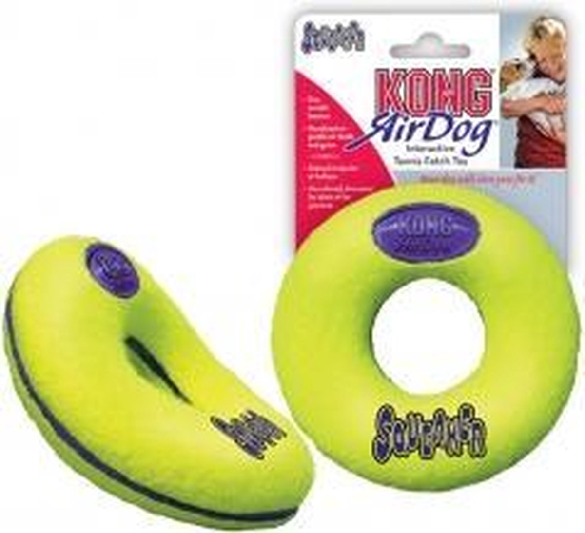Kong Air Squeaker Donut S - Kleding - 155 mm x 100 mm x 28 mm - Geel