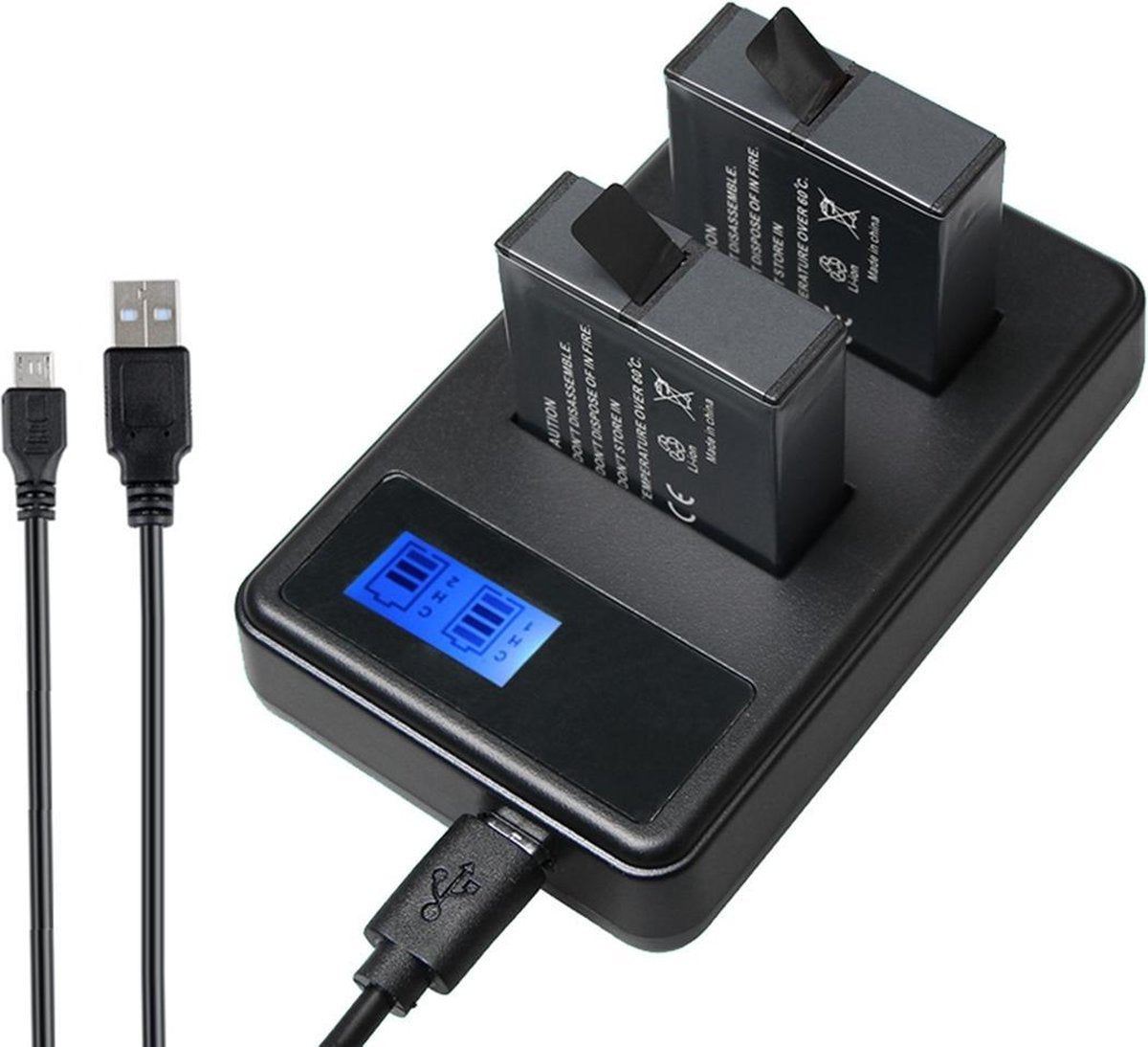 Dubbele Batterij Oplader met LCD Display voor GoPro Hero 7 / 6 / 5 (AHDBT-501 Batterij Lader) | Zwart / Black