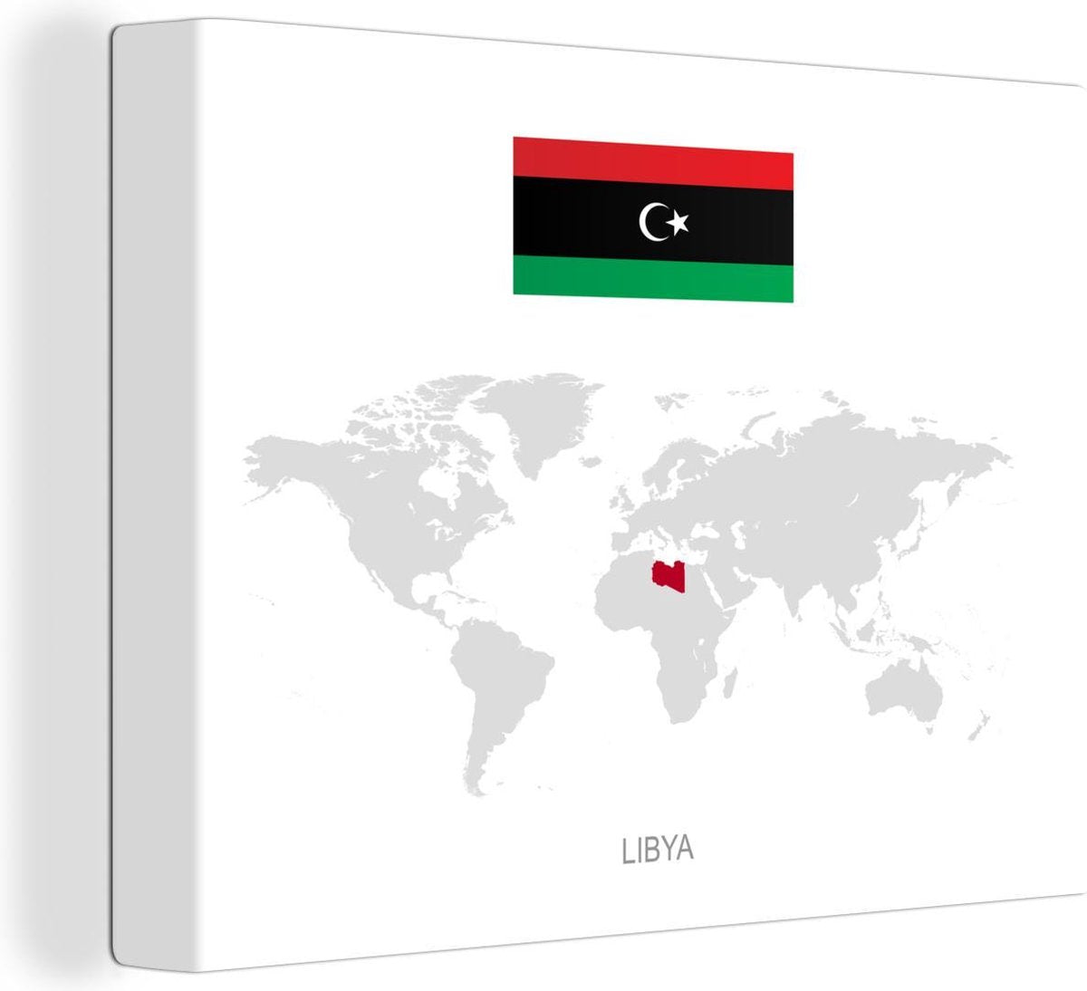 Canvas Illustratie van Libië op de wereldkaart - 40x30 cm - Wanddecoratie