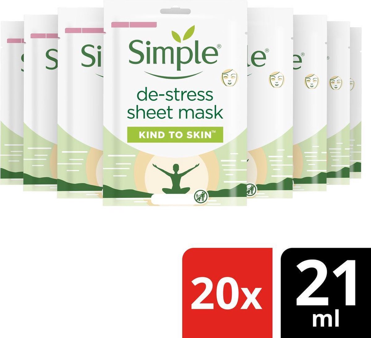 Simple Kind to Skin De-Stress Gezichtsmasker- 20 stuks - Voordeelverpakking