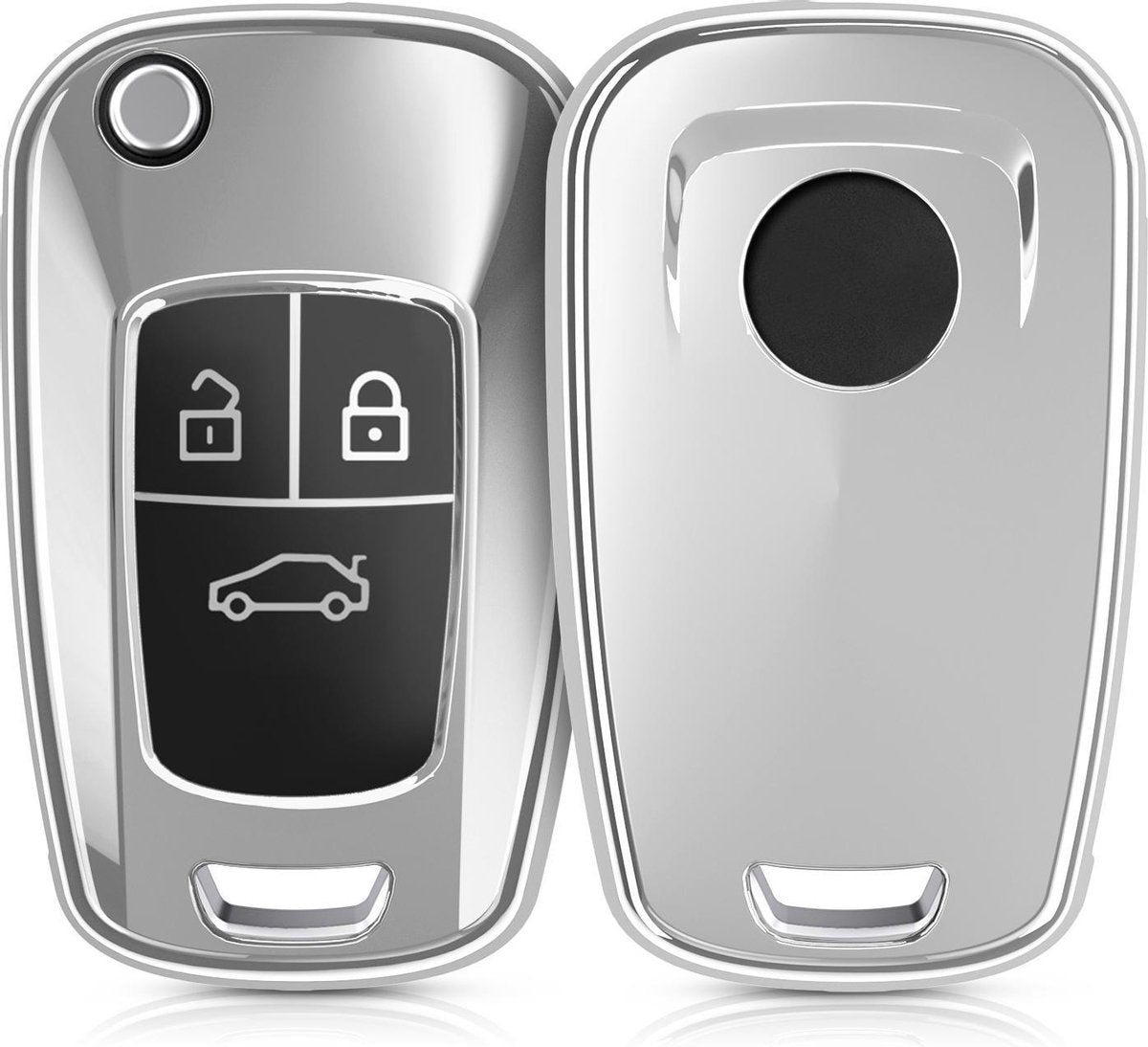 kwmobile autosleutelhoes voor Opel 3-knops inklapbare autosleutel - TPU beschermhoes in hoogglans zilver