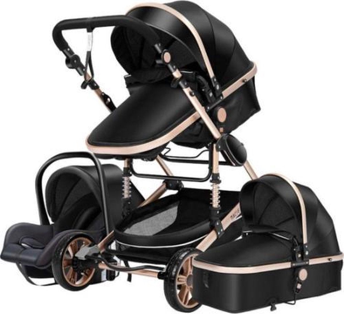 Lioretti® Luxe Baby Buggy 3 in 1 | Baby Wagen | Kinderwagen met stoel en wieg | Hoge Kwaliteit | Combi | Zwart