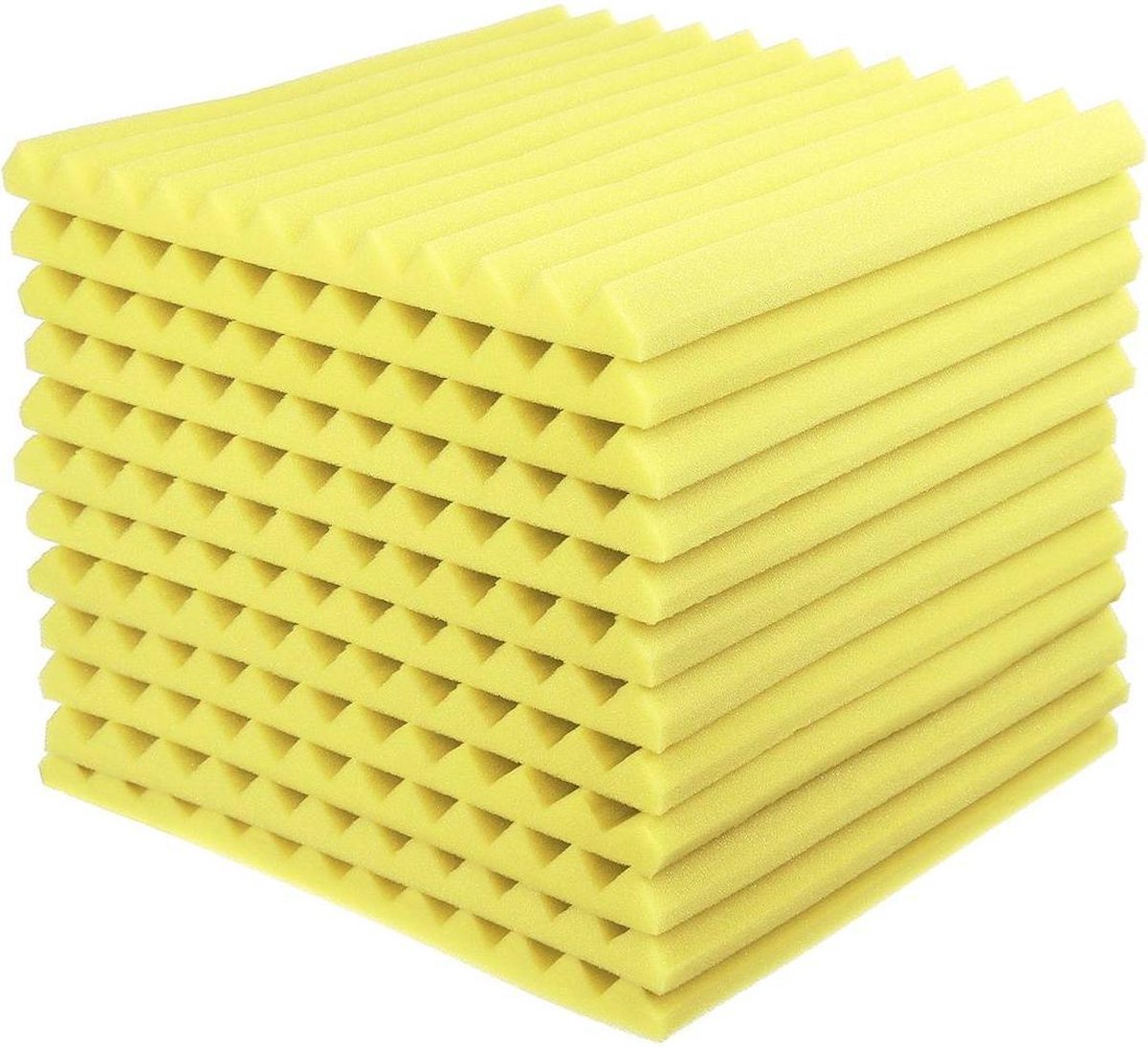 Geluidsisolatie - 12 STUKS - Gele Noppenschuim Wedges - Inclusief Bevestigingsmateriaal Akoestisch studioschuim - 30 x 30 x 2 cm dik - Studio Foam - Isolatie Foam - Isolatieplaten - Isolatie Plaat -