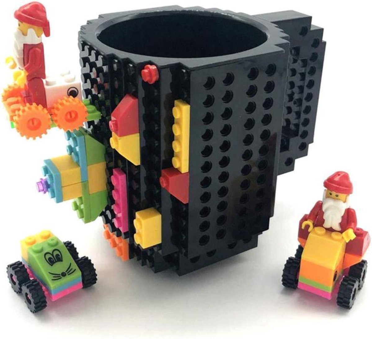 TDR - Lego Mok/ Build on Brick Mug - zwart- 350 ml - bouw je eigen mok met bouwsteentjes - BPA vrije drinkbeker cadeau voor kinderen of volwassenen - koffie thee limonade of andere dranken - pennenbeker - creatief accessoire voor op bureau