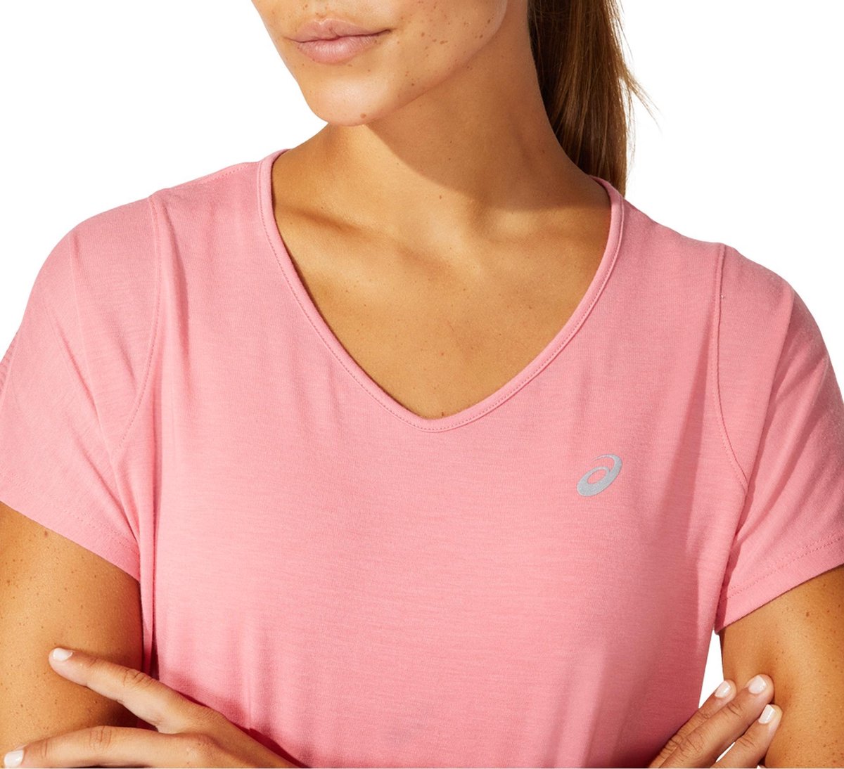 Asics V-Neck SS Top Hardloopshirt Women Peach Petal - XL