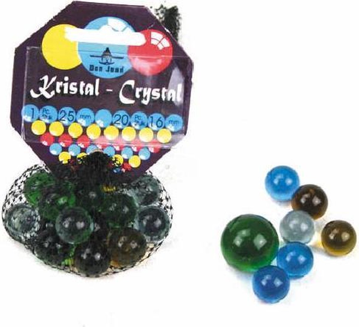 Knikkers Kristal assorti 20/16mm + 1/25mm