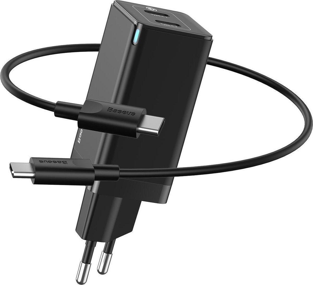 45W Oplader met 2* USB C aansluiting Inclusief USB C Kabel - Snellader - Zwart
