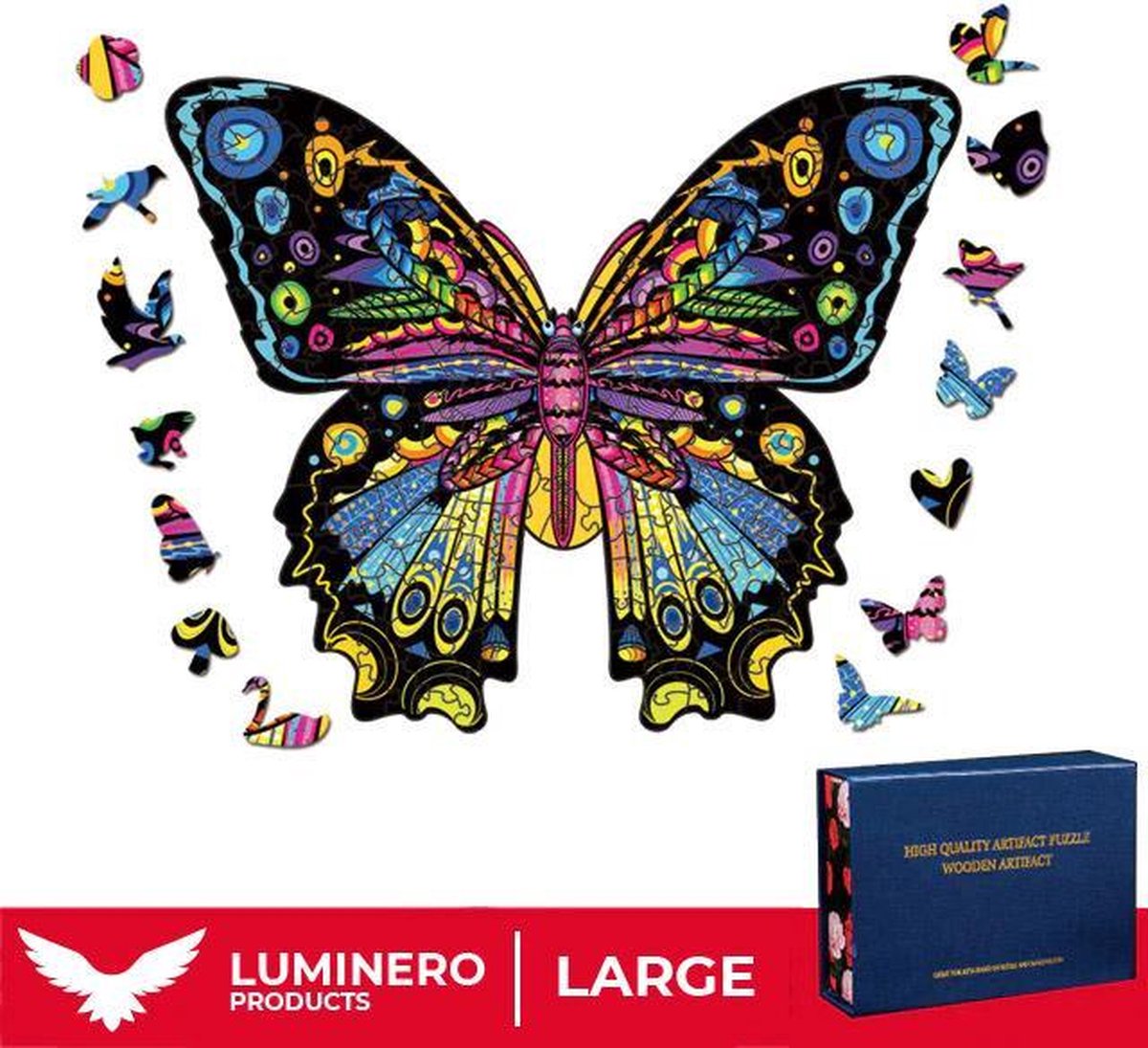 Luminero™️ - Jigsaw Houten Puzzel - Vlinder Large Formaat – Wooden puzzle - Leuk voor volwassenen - Unieke vormen - Educatieve puzzels - Fantastisch cadeau voor vrienden en gezinnen - Huisdecoratie - Giftbox