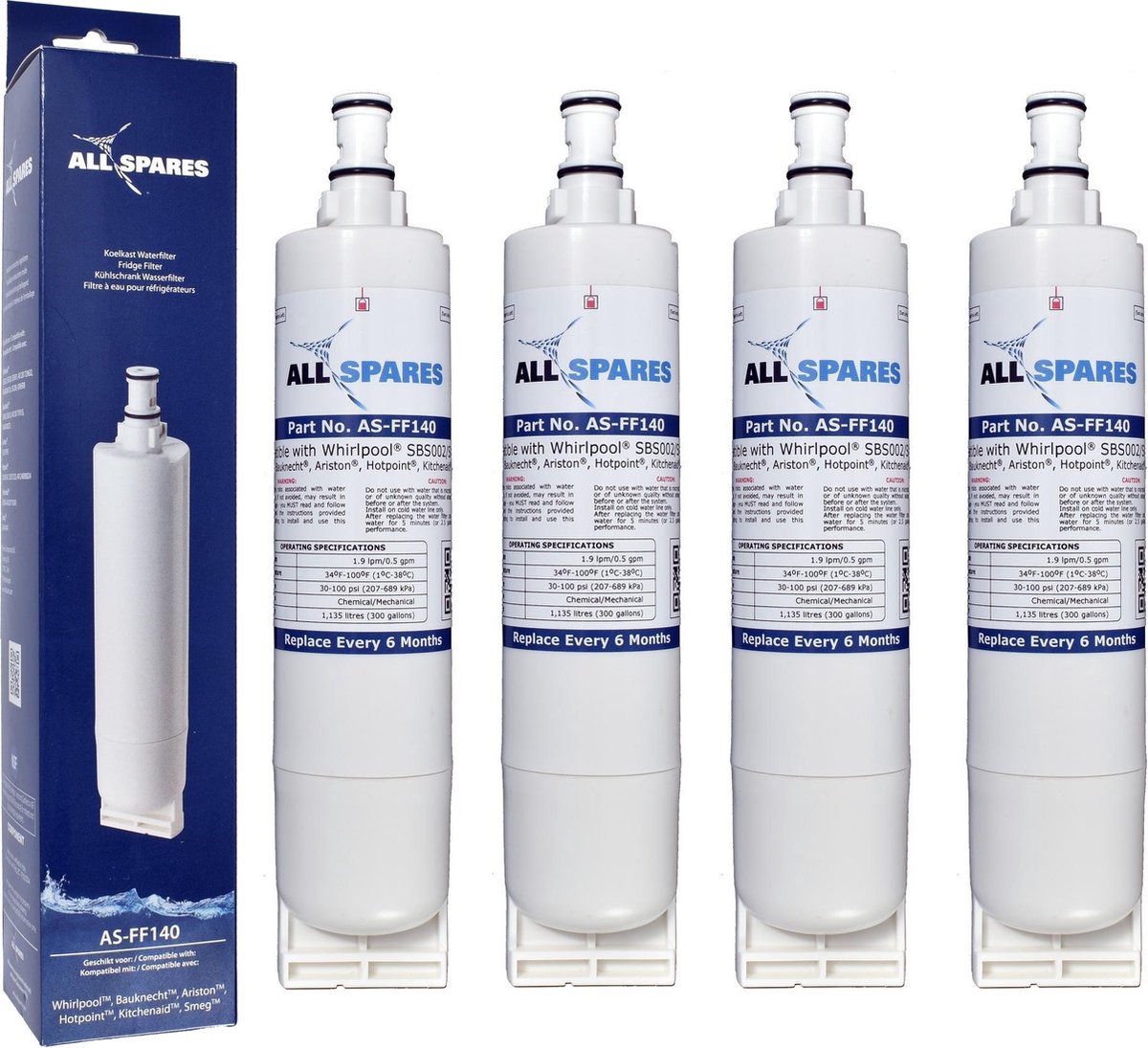 Whirlpool SBS002 / SBS200 Waterfilter - Koel- vriescombinatie Waterfilter van AllSpares - 4 Filters