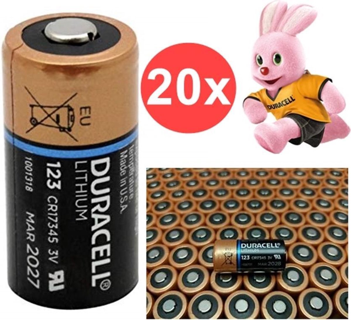 20 Stuks - Duracell CR123A CR123 3V Lithium batterij