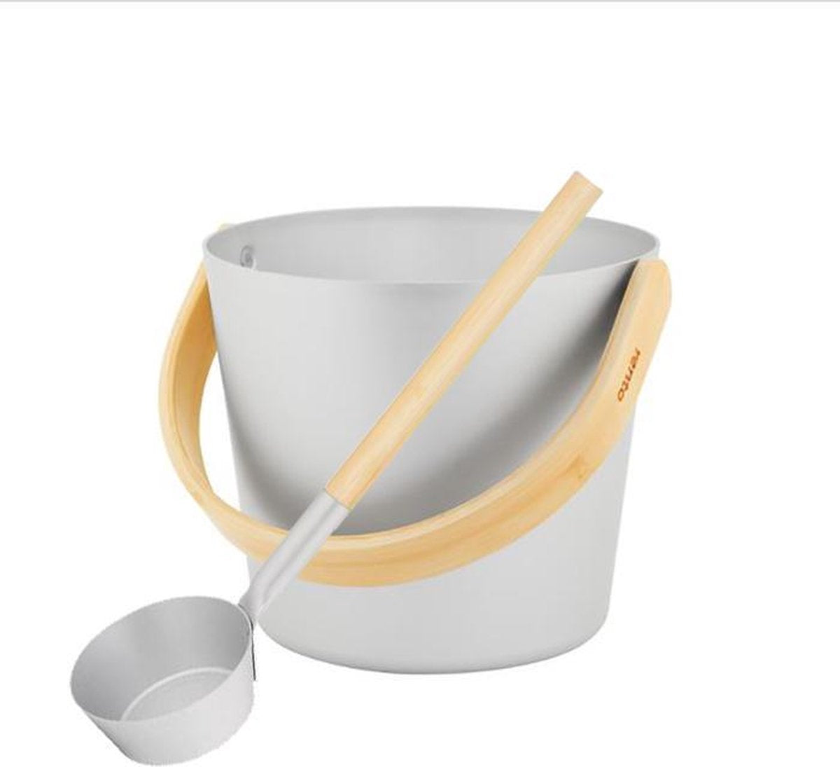 Rento Sauna Emmer met Lepel - Beugel van bamboehout - Kleur; Aluminium Naturel (5L)