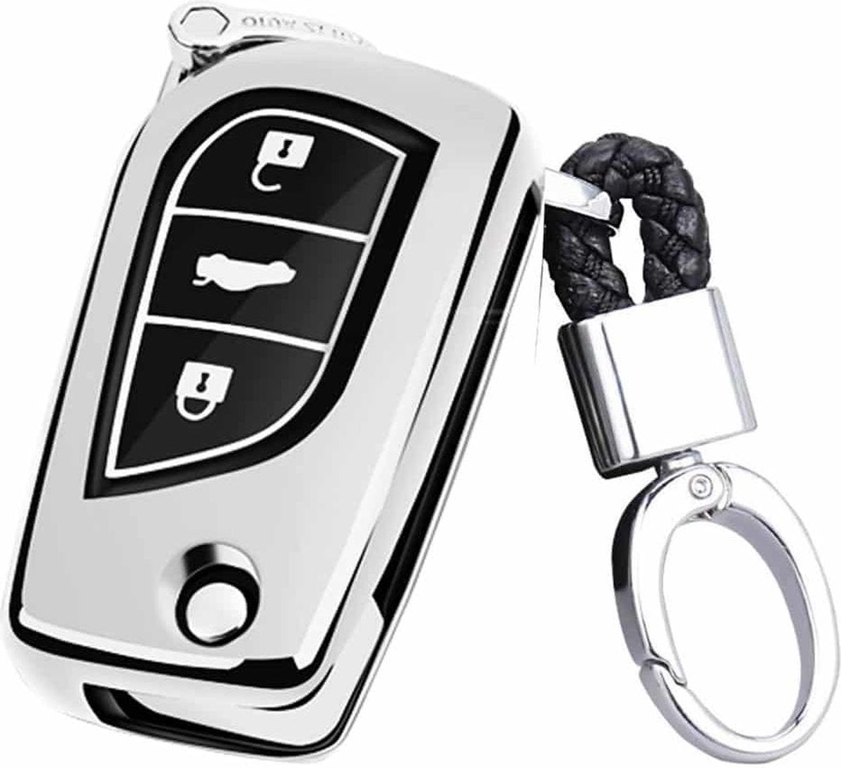 TPU Galvaniseren uit Ã©Ã©n stuk Opening Volledige dekking Autosleutelhoes met sleutelring voor TOYOTA YARIS L / COROLLA / YARIS L / CAMRY / VIOS / HIGHLANDER (Zilver)