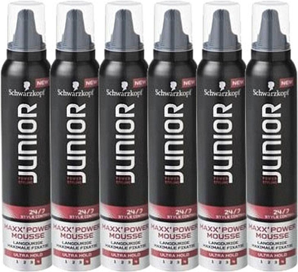 Junior - Maxx Power Mousse - 24/7 Style Controle - Ultra Hold 4 - Maximaal Volume - Langdurige Fixatie - Voordeelverpakking 6 x 200 ml
